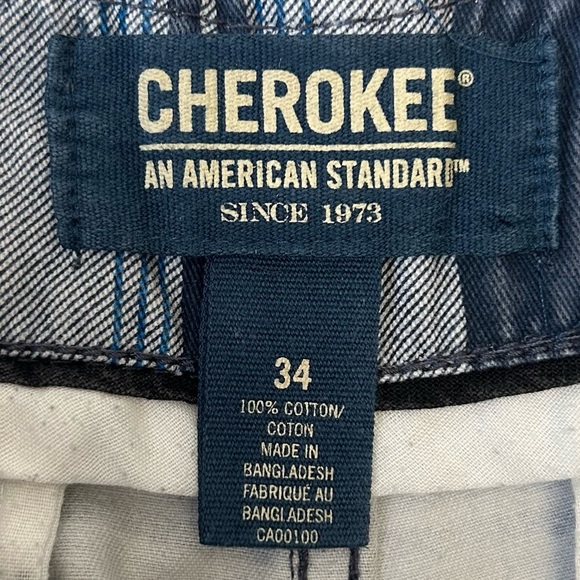 Cherokee Men's Flat Front Cotton Chino Shorts Blue Plaid Size 34 - Picture 10 of 13